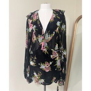 Vintage Y2K Newport News Size 18 Floral Wrap Long Sleeve Blouse